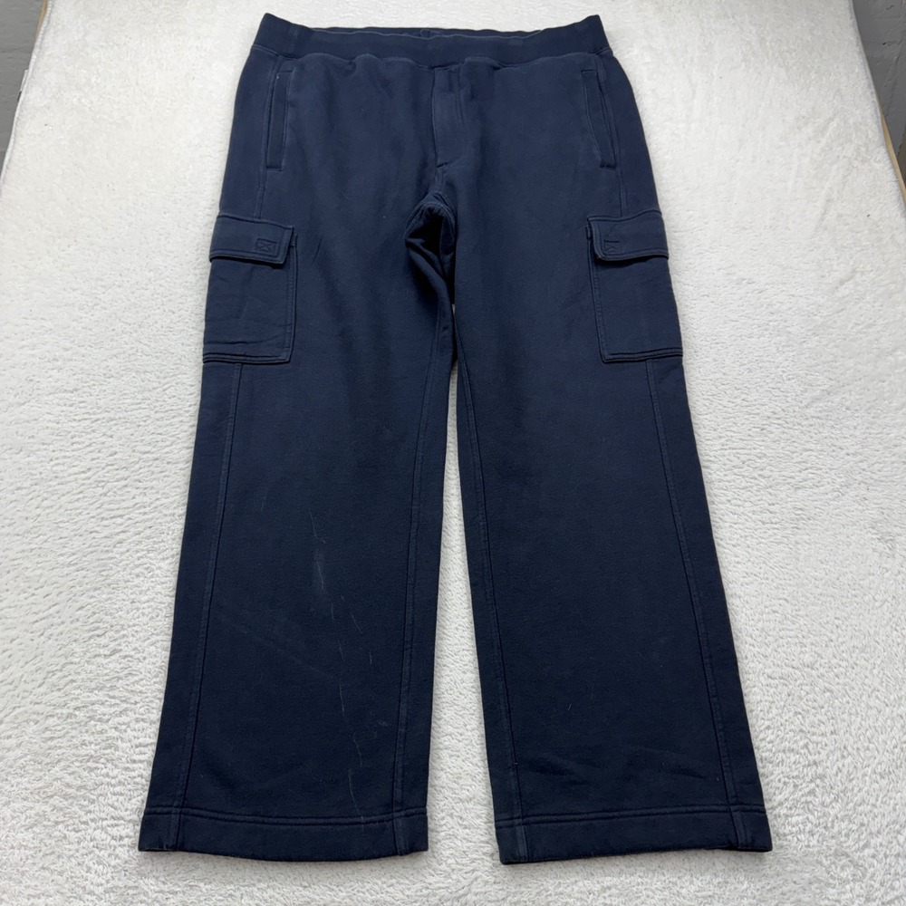 Duluth Trading Co Mens XLx30 Navy Blue Cargo Sweatpants‎ Wide Leg Fleece Pants